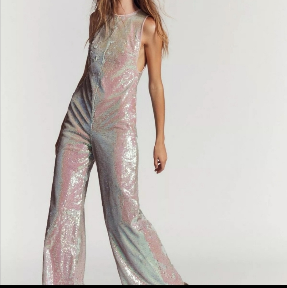 Free people pink sequin jumpsuiit